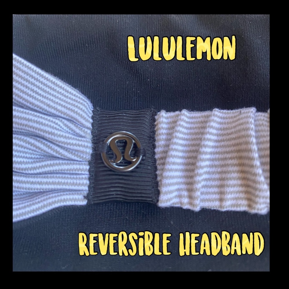 Lululemon Reversible Wide Headband solid black and white & gray stripes
